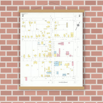 Old map wall art mockup — magnetic wood frame on brick wall — Sanborn Fire Insurance Map from Tappahannock, Essex County, Virginia (1949), Sheet #0002