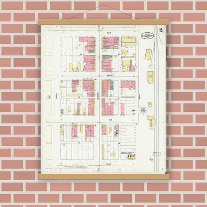 Old map wall art mockup — magnetic wood frame on brick wall — Sanborn Fire Insurance Map from Colorado, Mitchell County, Texas (1902), Sheet #0002