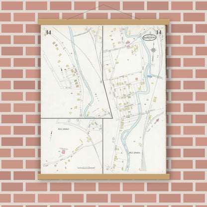 Old map wall art mockup — magnetic wood frame on brick wall — Sanborn Fire Insurance Map from Barnesboro, Cambria County, Pennsylvania (1930), Sheet #0014