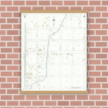 Old map wall art mockup — magnetic wood frame on brick wall — Sanborn Fire Insurance Map from Bastrop, Bastrop County, Texas (1934), Sheet #0004