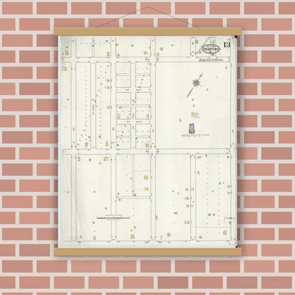 Old map wall art mockup — magnetic wood frame on brick wall — Sanborn Fire Insurance Map from Hereford, Deaf Smith County, Texas (1920), Sheet #0013