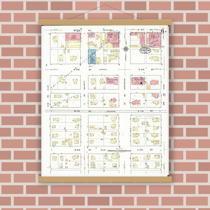 Old map wall art mockup — magnetic wood frame on brick wall — Sanborn Fire Insurance Map from Vinton, Benton County, Iowa (1921), Sheet #0006