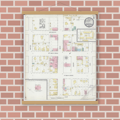 Old map wall art mockup — magnetic wood frame on brick wall — Sanborn Fire Insurance Map from Huntsville, Randolph County, Missouri (1893) - Complete Map Set