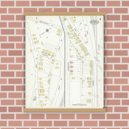 Old map wall art mockup — magnetic wood frame on brick wall — Sanborn Fire Insurance Map from West Fairview, Cumberland County, Pennsylvania (1910), Sheet #0004