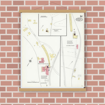 Old map wall art mockup — magnetic wood frame on brick wall — Sanborn Fire Insurance Map from Negaunee, Marquette County, Michigan (1911), Sheet #0014
