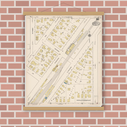 Old map wall art mockup — magnetic wood frame on brick wall — Sanborn Fire Insurance Map from Dowagiac, Cass County, Michigan (1922), Sheet #0010