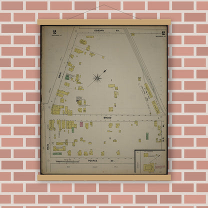 Old map wall art mockup — magnetic wood frame on brick wall — Sanborn Fire Insurance Map from New Jersey Coast, New Jersey Coast, New Jersey (1890), Sheet #0002