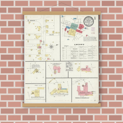 Old map wall art mockup — magnetic wood frame on brick wall — Sanborn Fire Insurance Map from Bedford, Independent Cities, Virginia (1907) - Complete Map Set