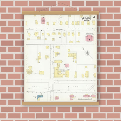 Old map wall art mockup — magnetic wood frame on brick wall — Sanborn Fire Insurance Map from Williamstown, Berkshire County, Massachusetts (1908), Sheet #0004
