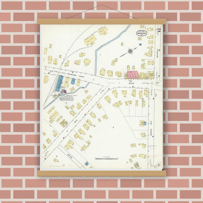 Old map wall art mockup — magnetic wood frame on brick wall — Sanborn Fire Insurance Map from Marion, Wayne County, New York (1915), Sheet #0002