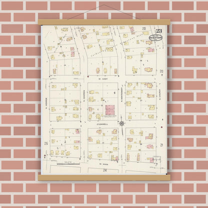 Old map wall art mockup — magnetic wood frame on brick wall — Sanborn Fire Insurance Map from Watertown, Jefferson County, Wisconsin (1915), Sheet #0024