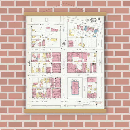 Old map wall art mockup — magnetic wood frame on brick wall — Sanborn Fire Insurance Map from Peru, Miami County, Indiana (1920), Sheet #0011