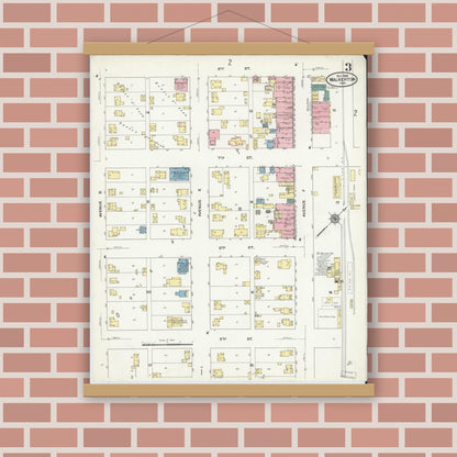Old map wall art mockup — magnetic wood frame on brick wall — Sanborn Fire Insurance Map from Walkerton, Saint Joseph County, Indiana (1909), Sheet #0003