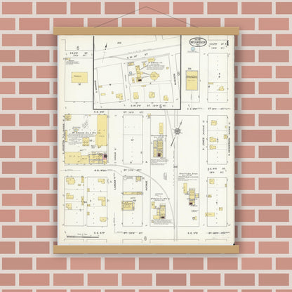 Old map wall art mockup — magnetic wood frame on brick wall — Sanborn Fire Insurance Map from McGregor, McLennan County, Texas (1915), Sheet #0004