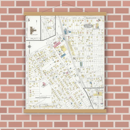 Old map wall art mockup — magnetic wood frame on brick wall — Sanborn Fire Insurance Map from Birmingham, Oakland County, Michigan (1926), Sheet #0005