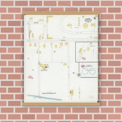 Old map wall art mockup — magnetic wood frame on brick wall — Sanborn Fire Insurance Map from Ripley, Brown County, Ohio (1904), Sheet #0008