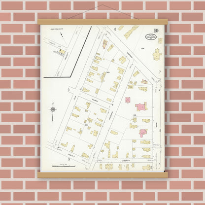 Old map wall art mockup — magnetic wood frame on brick wall — Sanborn Fire Insurance Map from Camden, Oneida County, New York (1912), Sheet #0010