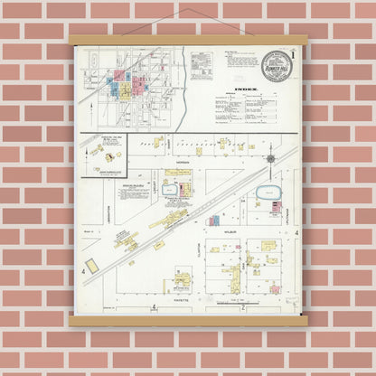 Old map wall art mockup — magnetic wood frame on brick wall — Sanborn Fire Insurance Map from Bunker Hill, Macoupin County, Illinois (1910) - Complete Map Set