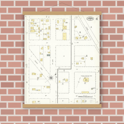 Old map wall art mockup — magnetic wood frame on brick wall — Sanborn Fire Insurance Map from Livermore, Alameda County, California (1907), Sheet #0004