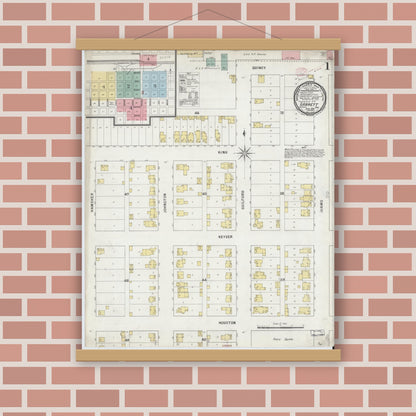 Old map wall art mockup — magnetic wood frame on brick wall — Sanborn Fire Insurance Map from Garrett, De Kalb County, Indiana (1895) - Complete Map Set