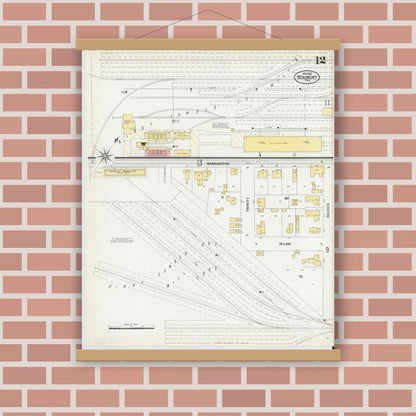 Old map wall art mockup — magnetic wood frame on brick wall — Sanborn Fire Insurance Map from Beaumont, Jefferson County, Texas (1902), Sheet #0012