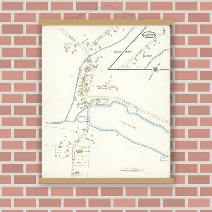 Old map wall art mockup — magnetic wood frame on brick wall — Sanborn Fire Insurance Map from Allentown, Monmouth County, New Jersey (1922), Sheet #0007