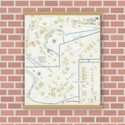 Old map wall art mockup — magnetic wood frame on brick wall — Sanborn Fire Insurance Map from Phillipsburg, Warren County, New Jersey (1903), Sheet #0018
