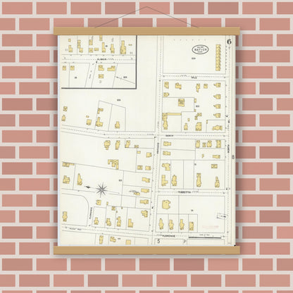 Old map wall art mockup — magnetic wood frame on brick wall — Sanborn Fire Insurance Map from Natick, Middlesex County, Massachusetts (1904), Sheet #0006