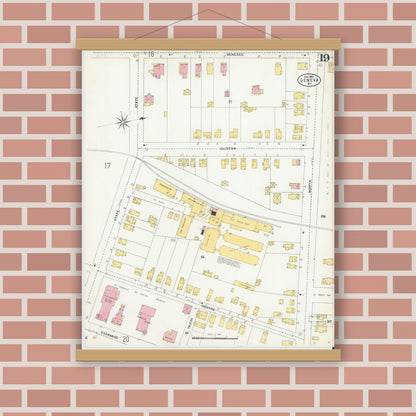 Old map wall art mockup — magnetic wood frame on brick wall — Sanborn Fire Insurance Map from Geneva, Ontario County, New York (1903), Sheet #0019