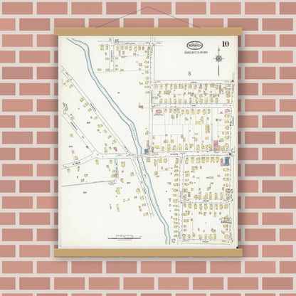 Old map wall art mockup — magnetic wood frame on brick wall — Sanborn Fire Insurance Map from Norwich, Chenango County, New York (1917), Sheet #0010