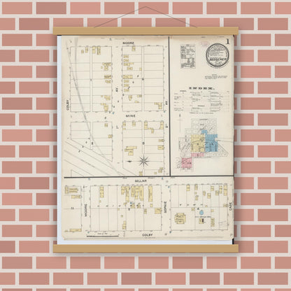Old map wall art mockup — magnetic wood frame on brick wall — Sanborn Fire Insurance Map from Bessemer, Gogebic County, Michigan (1888) - Complete Map Set