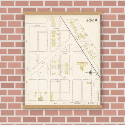 Old map wall art mockup — magnetic wood frame on brick wall — Sanborn Fire Insurance Map from Bay Point, Contra Costa County, California (1919), Sheet #0002