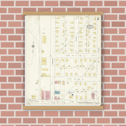 Old map wall art mockup — magnetic wood frame on brick wall — Sanborn Fire Insurance Map from Stanley, Chippewa County, Wisconsin (1912), Sheet #0002