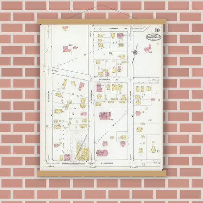 Old map wall art mockup — magnetic wood frame on brick wall — Sanborn Fire Insurance Map from Edwardsville, Madison County, Illinois (1921), Sheet #0010