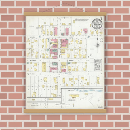 Old map wall art mockup — magnetic wood frame on brick wall — Sanborn Fire Insurance Map from Waveland, Montgomery County, Indiana (1902) - Complete Map Set