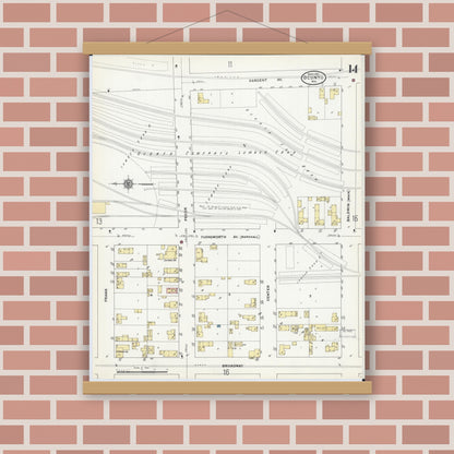 Old map wall art mockup — magnetic wood frame on brick wall — Sanborn Fire Insurance Map from Oconto, Oconto County, Wisconsin (1911), Sheet #0014