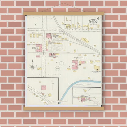 Old map wall art mockup — magnetic wood frame on brick wall — Sanborn Fire Insurance Map from Athens, Athens County, Ohio (1895), Sheet #0004