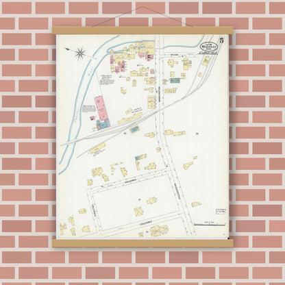 Old map wall art mockup — magnetic wood frame on brick wall — Sanborn Fire Insurance Map from Wellesley, Norfolk County, Massachusetts (1906), Sheet #0005