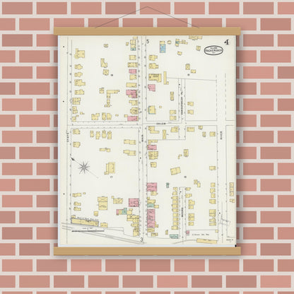 Old map wall art mockup — magnetic wood frame on brick wall — Sanborn Fire Insurance Map from Hackensack, Bergen County, New Jersey (1896), Sheet #0004