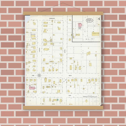 Old map wall art mockup — magnetic wood frame on brick wall — Sanborn Fire Insurance Map from Seneca, La Salle County, Illinois (1907), Sheet #0004