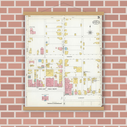 Old map wall art mockup — magnetic wood frame on brick wall — Sanborn Fire Insurance Map from Mercer, Mercer County, Pennsylvania (1904), Sheet #0003