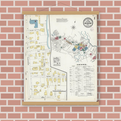 Old map wall art mockup — magnetic wood frame on brick wall — Sanborn Fire Insurance Map from Arlington, Middlesex County, Massachusetts (1903) - Complete Map Set