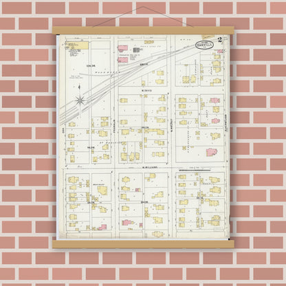 Old map wall art mockup — magnetic wood frame on brick wall — Sanborn Fire Insurance Map from Danville, Vermilion County, Illinois (1895), Sheet #0002
