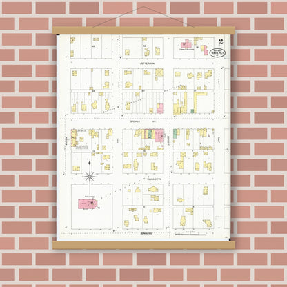 Old map wall art mockup — magnetic wood frame on brick wall — Sanborn Fire Insurance Map from Waverly, Bremer County, Iowa (1905), Sheet #0002
