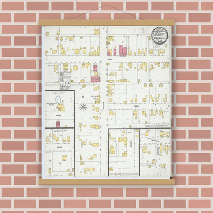 Old map wall art mockup — magnetic wood frame on brick wall — Sanborn Fire Insurance Map from Martinsville, Clinton County, Ohio (1900), Sheet #0001