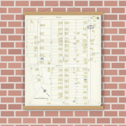 Old map wall art mockup — magnetic wood frame on brick wall — Sanborn Fire Insurance Map from Duryea, Luzerne County, Pennsylvania (1914), Sheet #0011