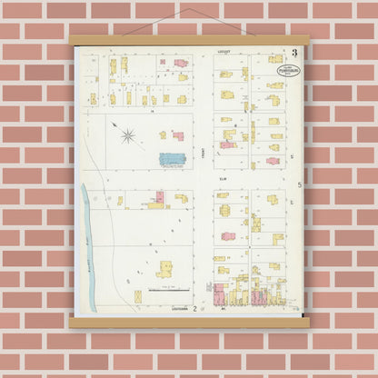 Old map wall art mockup — magnetic wood frame on brick wall — Sanborn Fire Insurance Map from Perrysburg, Wood County, Ohio (1900), Sheet #0003