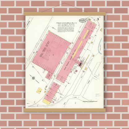 Old map wall art mockup — magnetic wood frame on brick wall — Sanborn Fire Insurance Map from Draper, Rockingham County, North Carolina (1921), Sheet #0003