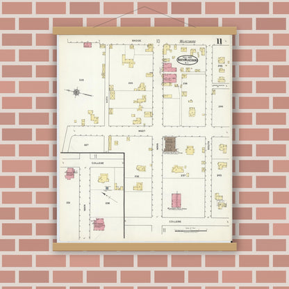 Old map wall art mockup — magnetic wood frame on brick wall — Sanborn Fire Insurance Map from North Wilkesboro, Wilkes County, North Carolina (1920), Sheet #0011