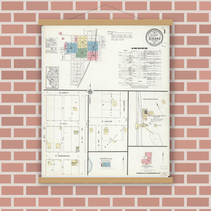 Old map wall art mockup — magnetic wood frame on brick wall — Sanborn Fire Insurance Map from Girard, Macoupin County, Illinois (1914) - Complete Map Set